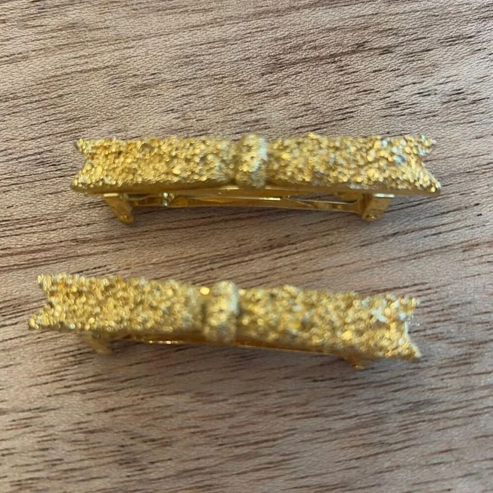 Vintage made in France gold bow barrettes 2 inch